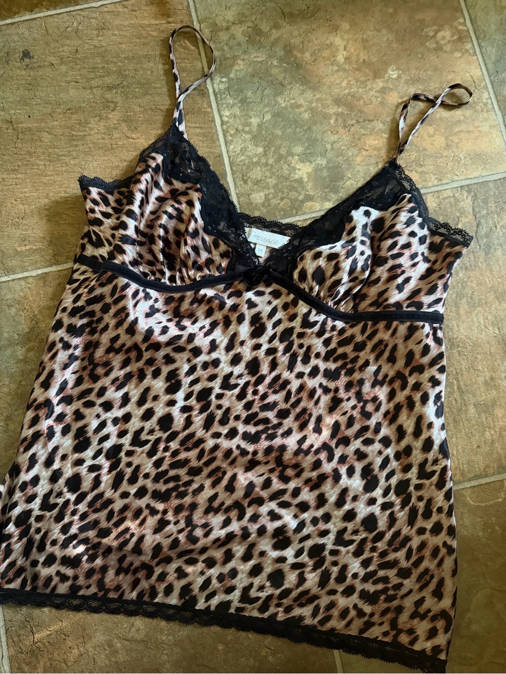 Leopard Satin Lace Chemise with Black Trim
